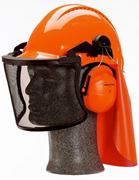 Immagine di Kit elmetto G3000M arancio a cricchetto con bardatura in pelle, cuffie H31 Arancio Visiera V5J